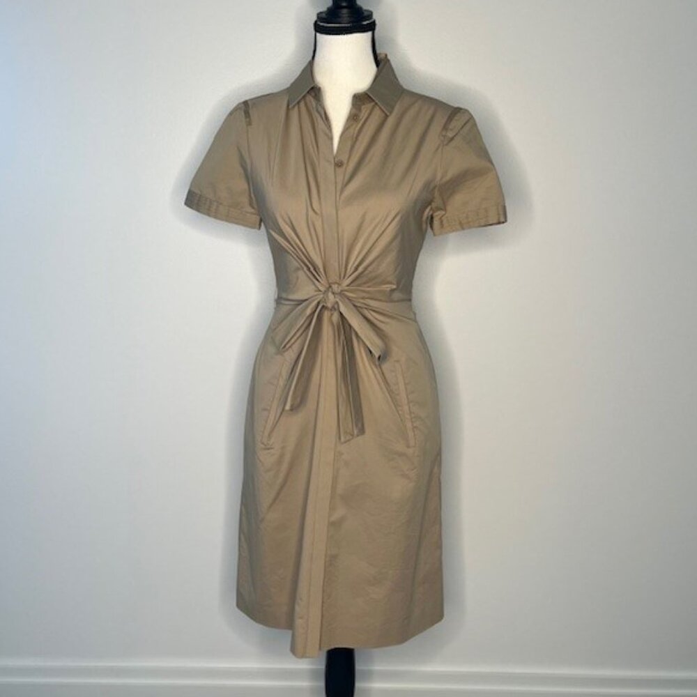 Elie Tahari - Women's Tan Khaki Button-Down Dress, Waist Wrap Dress, Size 4